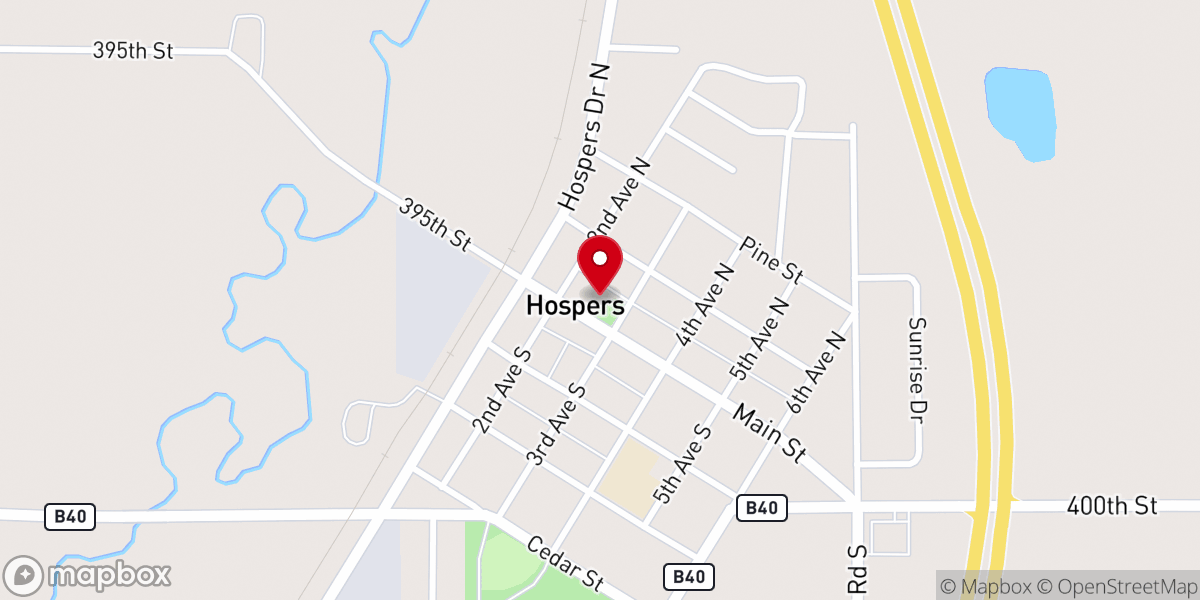 Map showing location of Hospers City Community Building