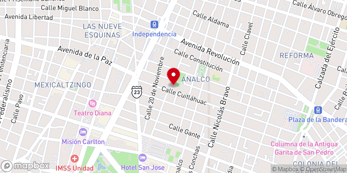 Map showing location of Templo de San Sebastián de Analco