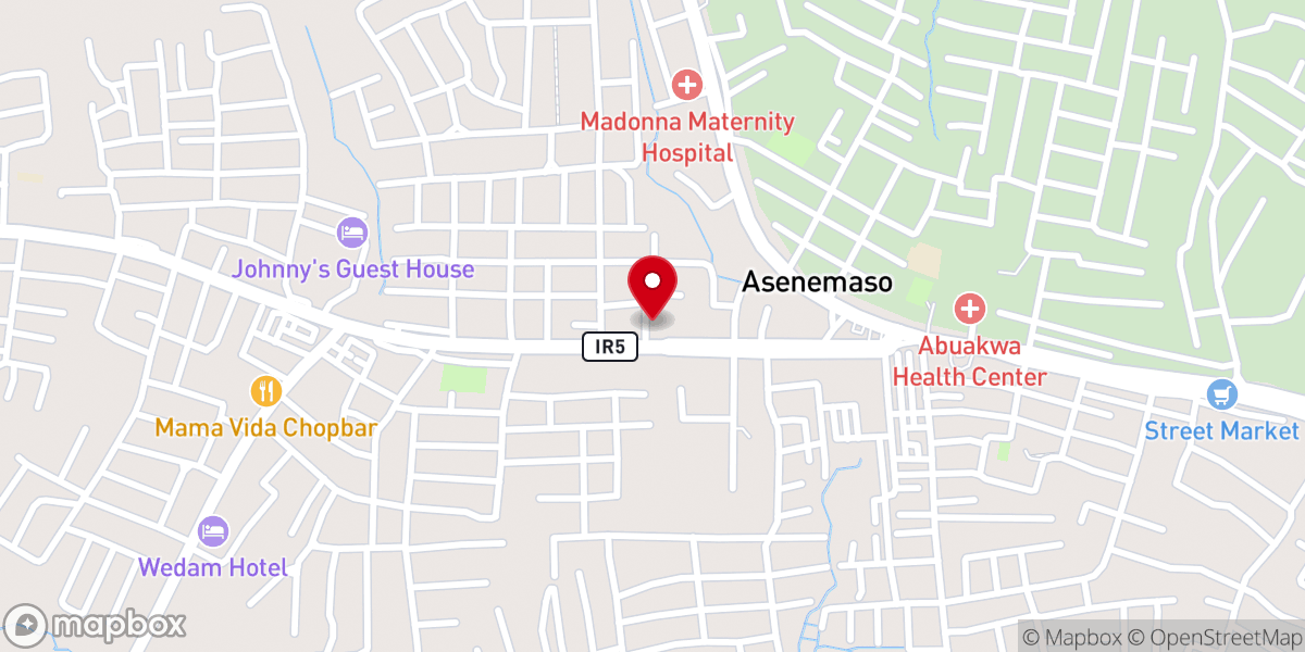 Map showing location of Abuakwa/ Asenemaso Emmanuel Methodist Church