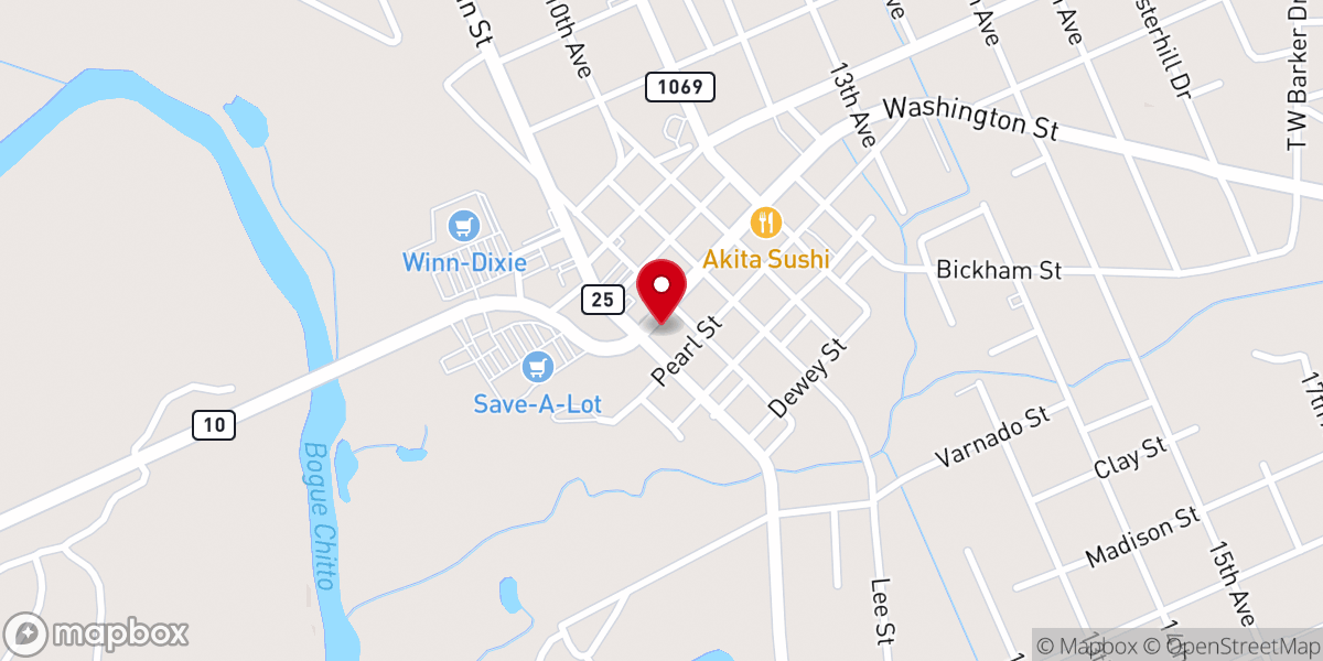 Map showing location of Washington Parish Courthouse