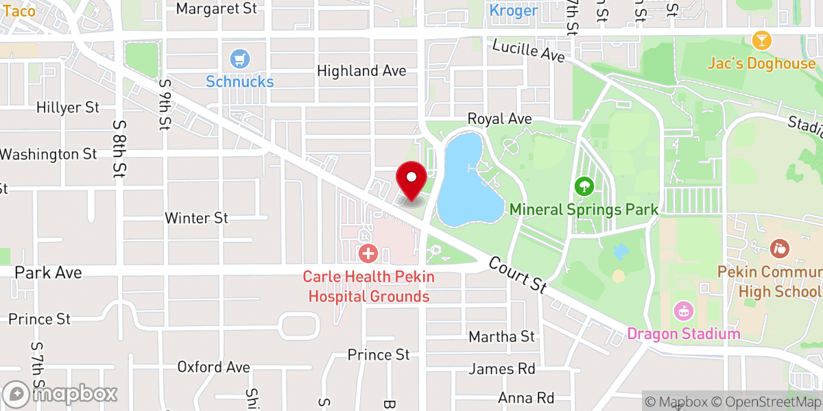 Map showing location of Pekin First United Methodist Church