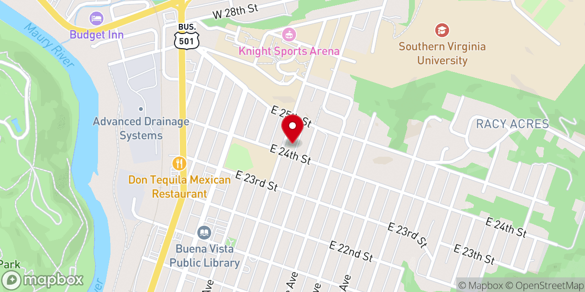 Map showing location of Buena Vista Presbyterian Church