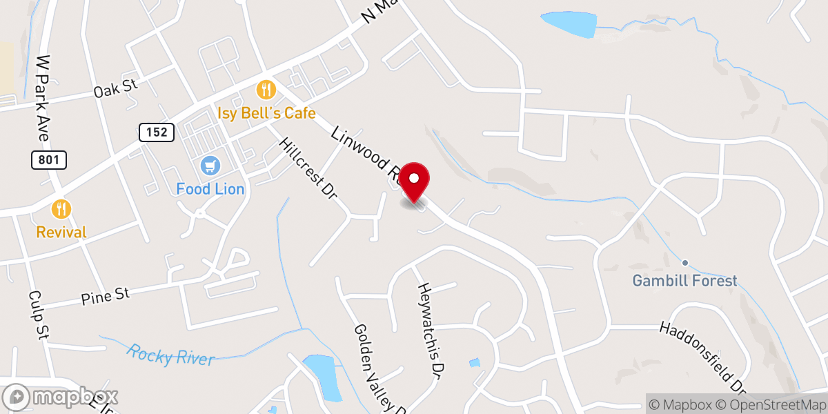 Map showing location of Eastside Baptist Church