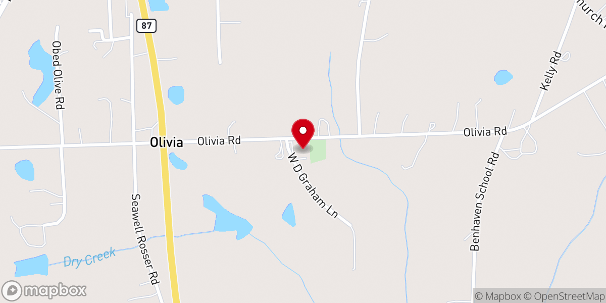Map showing location of Olivia Presbyterian Church