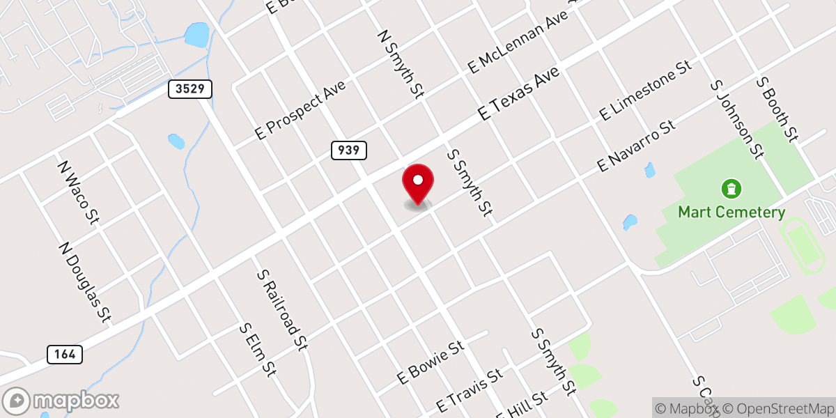 Map showing location of Mart Church of Christ