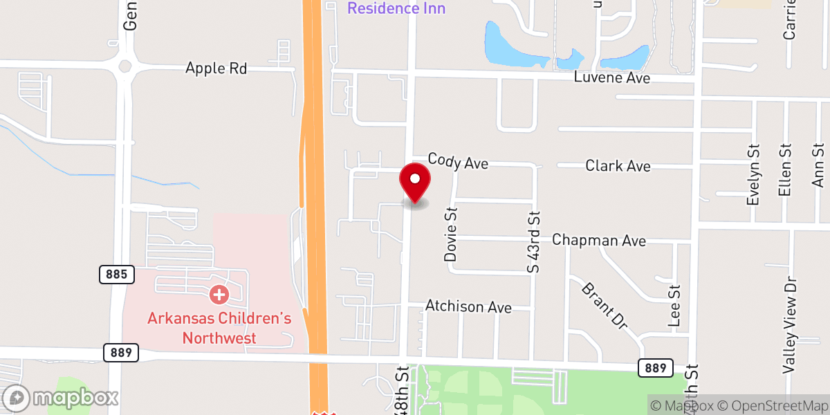 Map showing location of Northwest Arkansas / Springdale Baha'i Center
