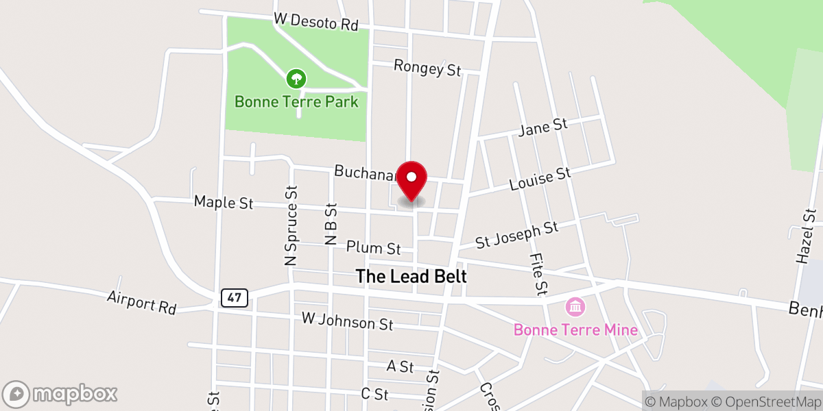 Map showing location of Bonne Terre Church of God