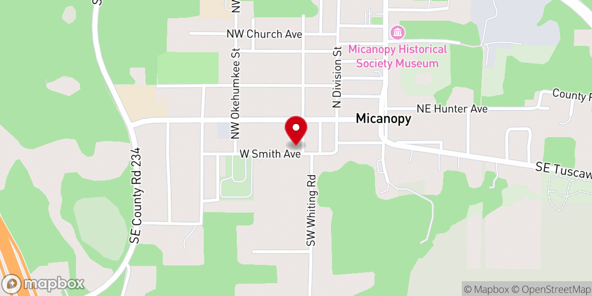 Map showing location of Micanopy United Methodist Church