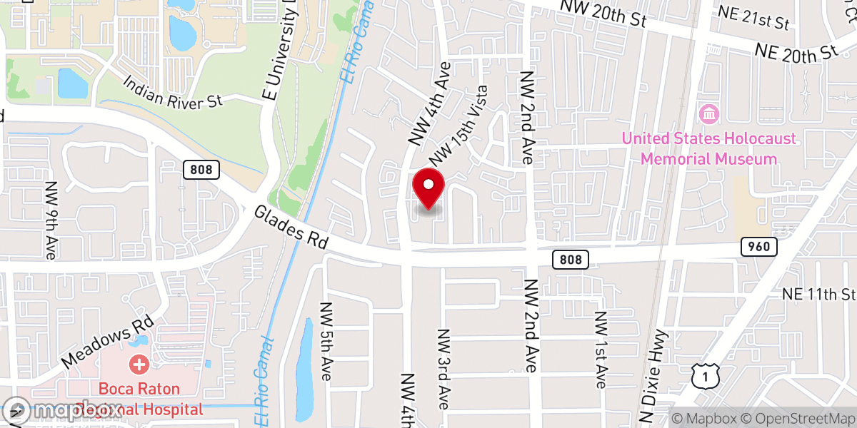 Map showing location of Iglesia Hispana Manantial de Vida Boca Raton