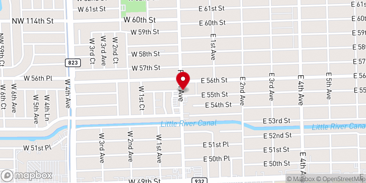 Map showing location of North Hialeah Baptist Church