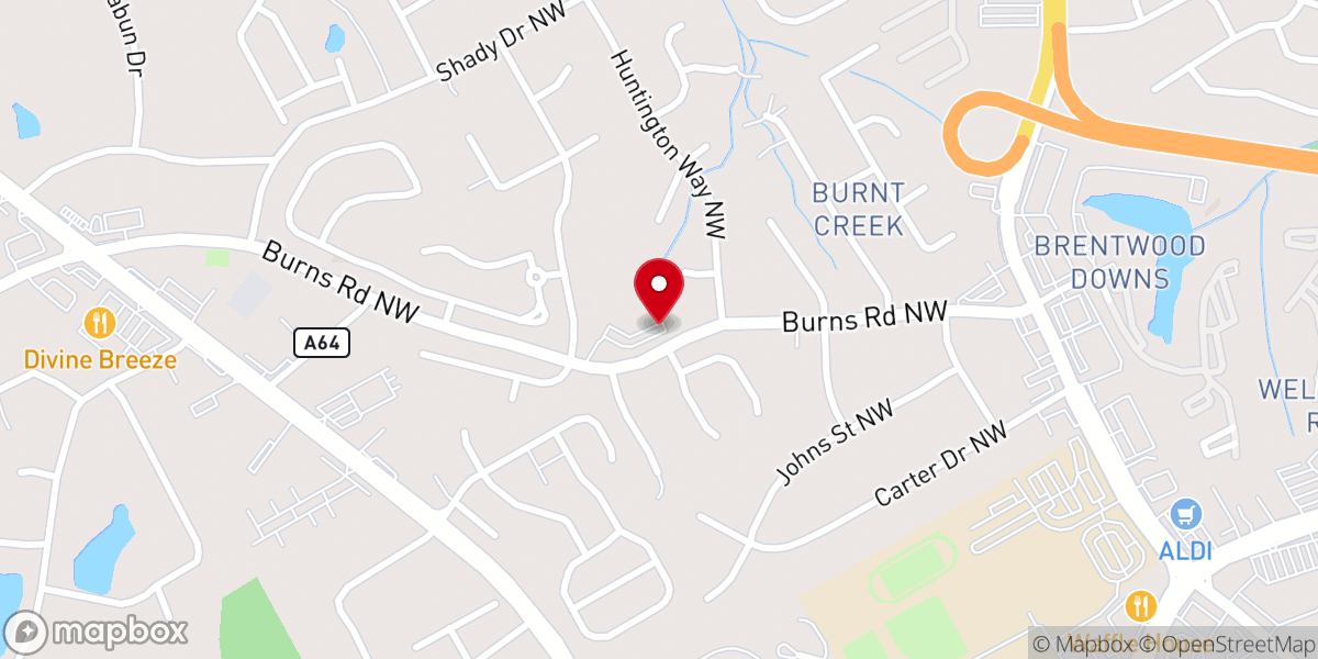 Map showing location of Burns Road Baptist Church