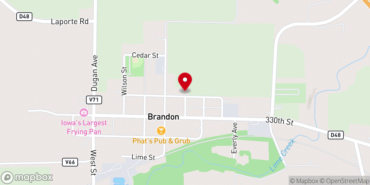 Map showing location of Brandon City Hall
