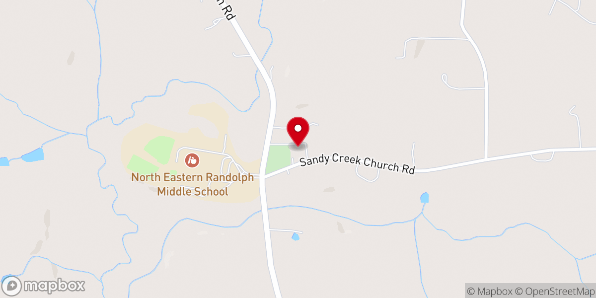 Map showing location of Sandy Creek Baptist Church