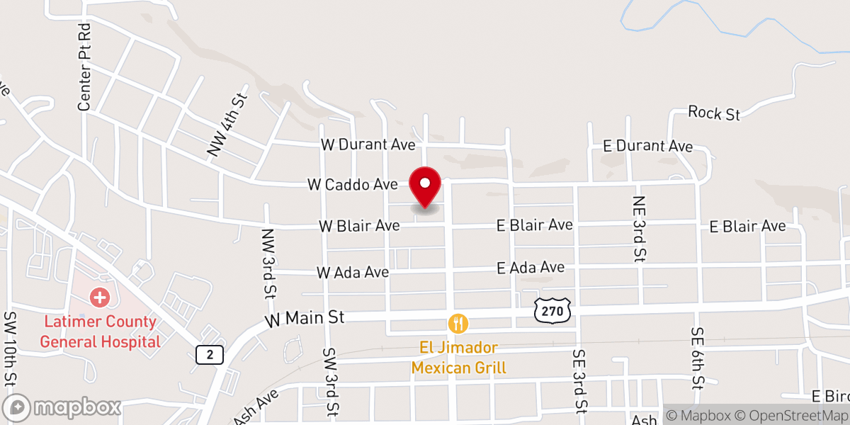 Map showing location of First Baptist Church Wilburton