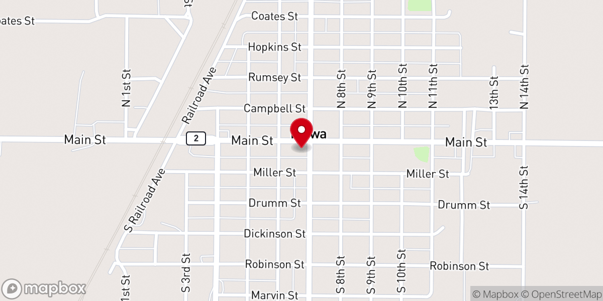 Map showing location of Kiowa Southern Baptist Church