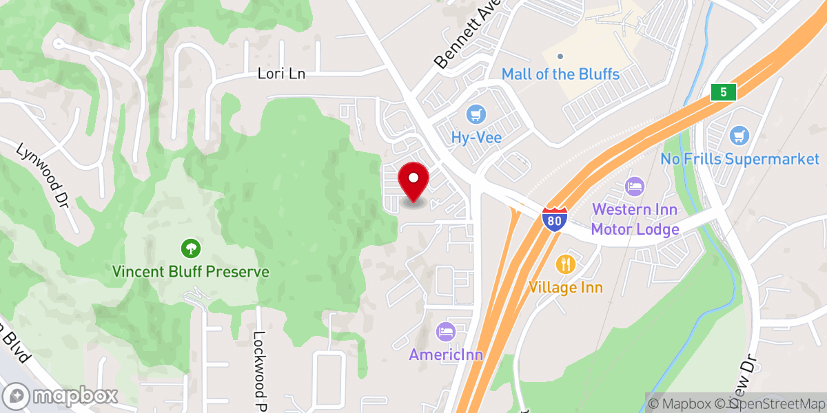 Map showing location of Bowlero Council Bluffs