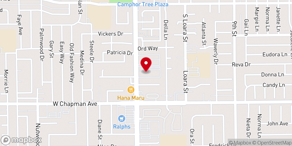 Map showing location of First Presbyterian Church of Garden Grove