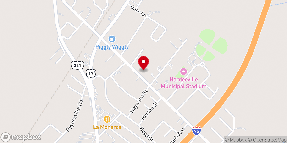 Map showing location of Hardeeville Church of God