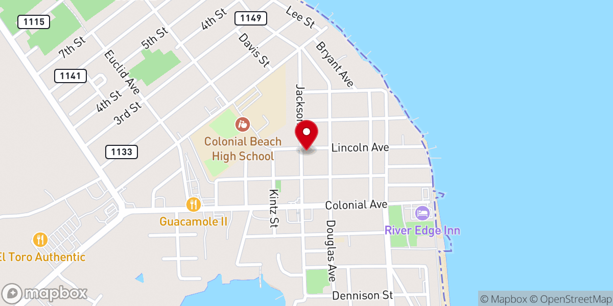 Map showing location of First Baptist Church of Colonial Beach