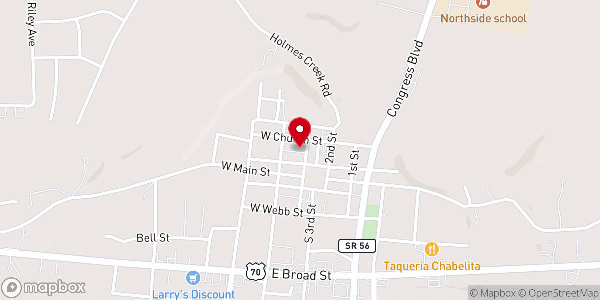 Map showing location of First Baptist Church Smithville, TN