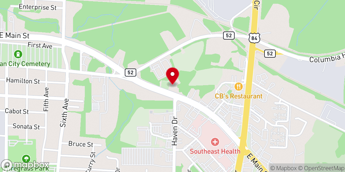 Map showing location of Eastside Freewill Baptist Church