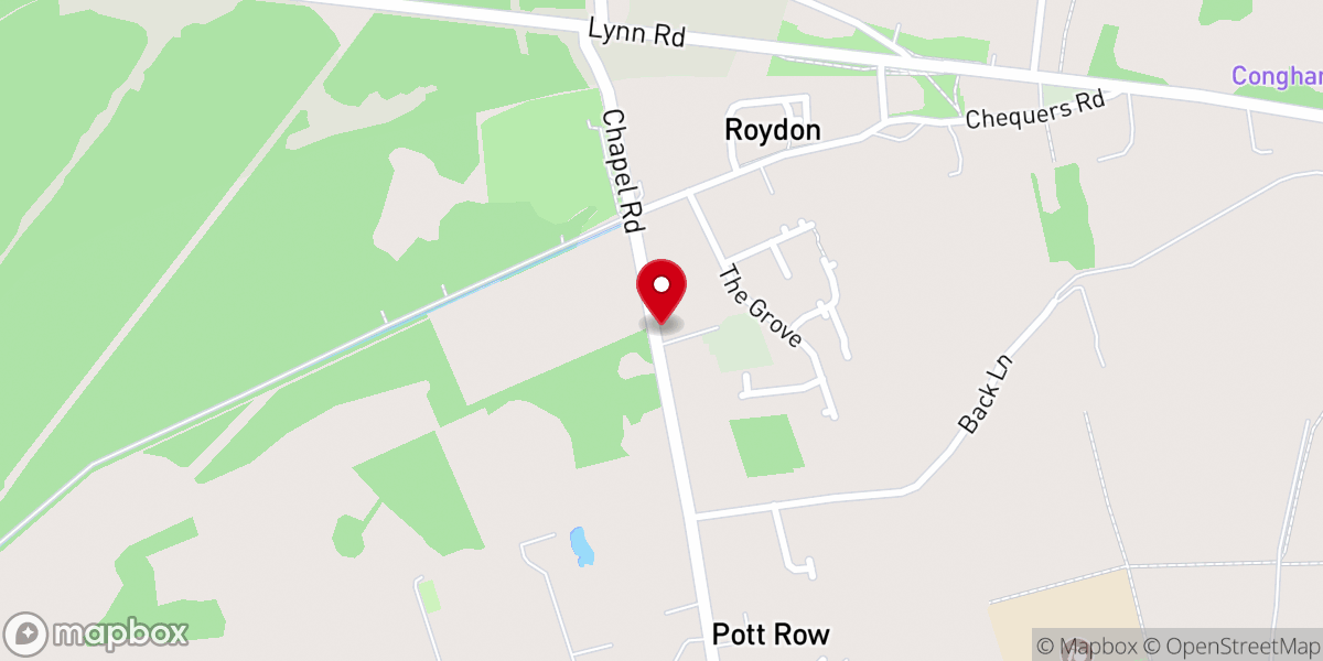 Map showing location of Pott Row Methodist Church