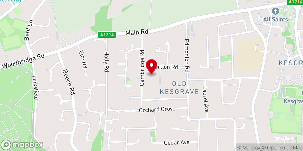 Map showing location of Kesgrave Baptist Church