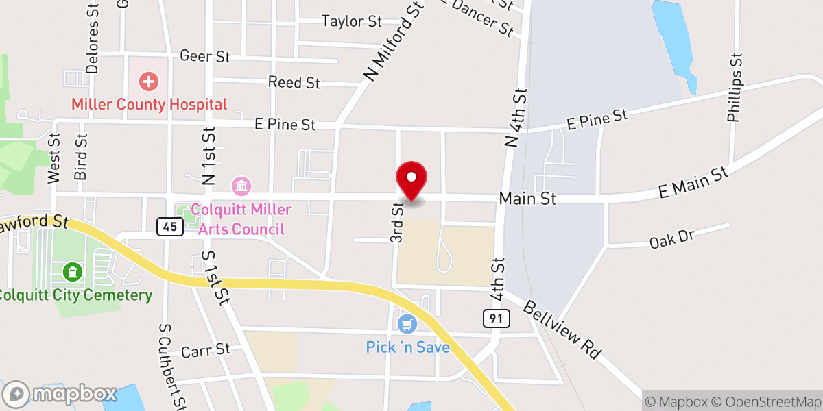 Map showing location of Colquitt United Methodist Church