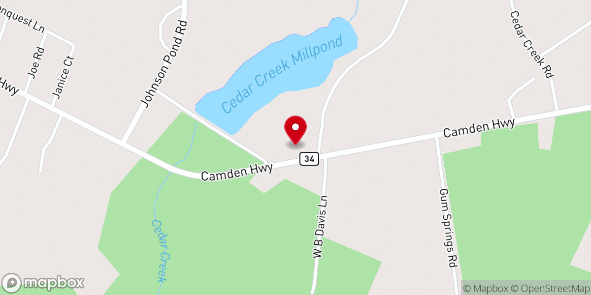 Map showing location of Cedar Creek Baptist Church