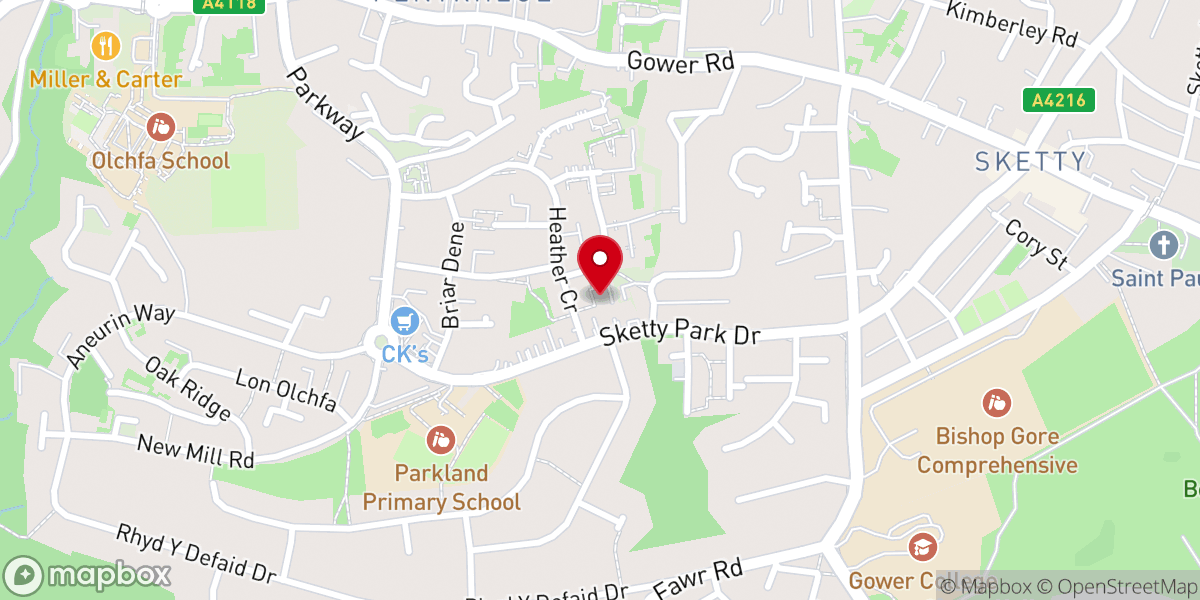 Map showing location of Parklands Church Swansea