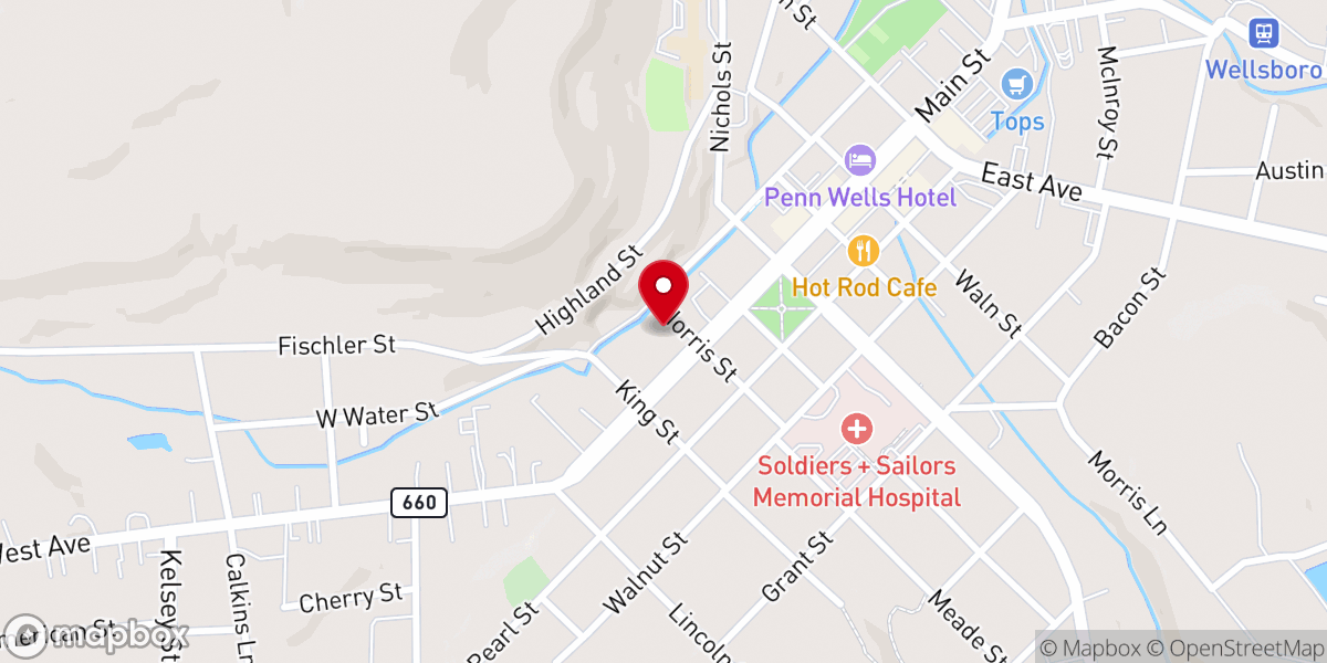 Map showing location of First Presbyterian Church Wellsboro