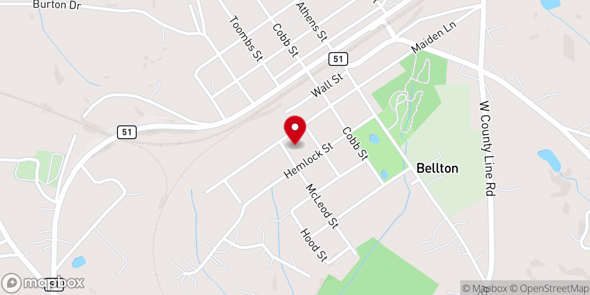 Map showing location of First Baptist Church of Lula