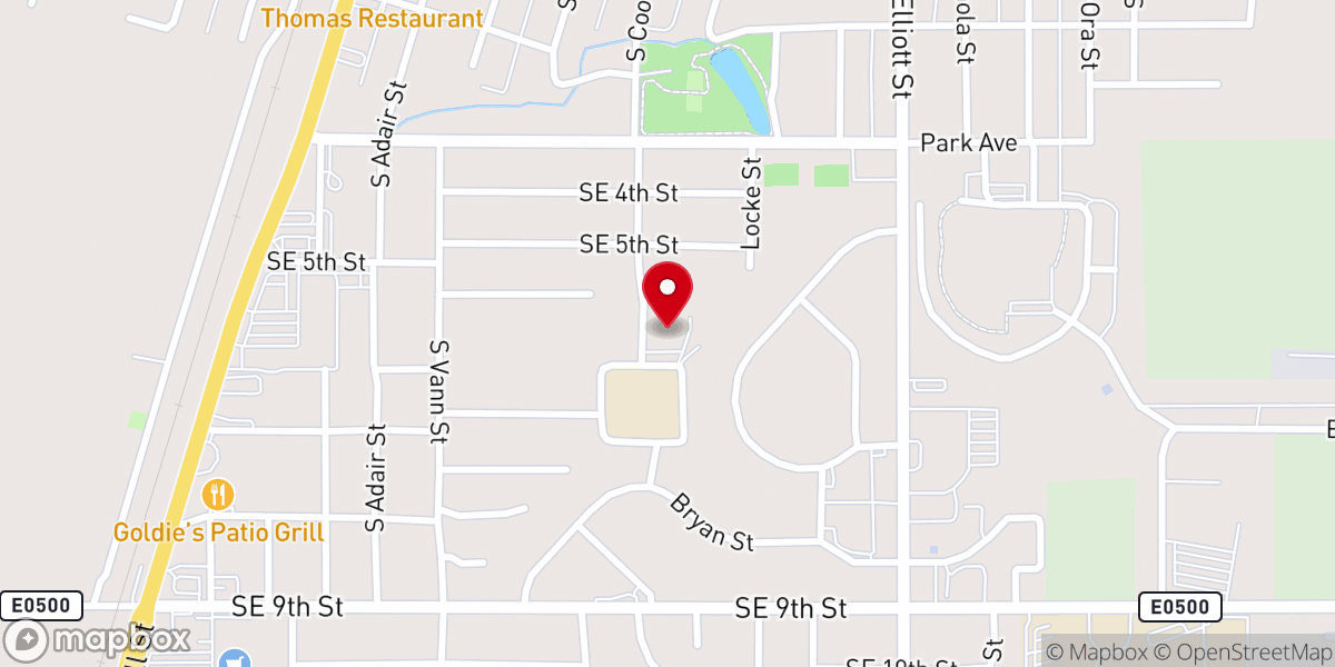 Map showing location of Pryor Church of Christ