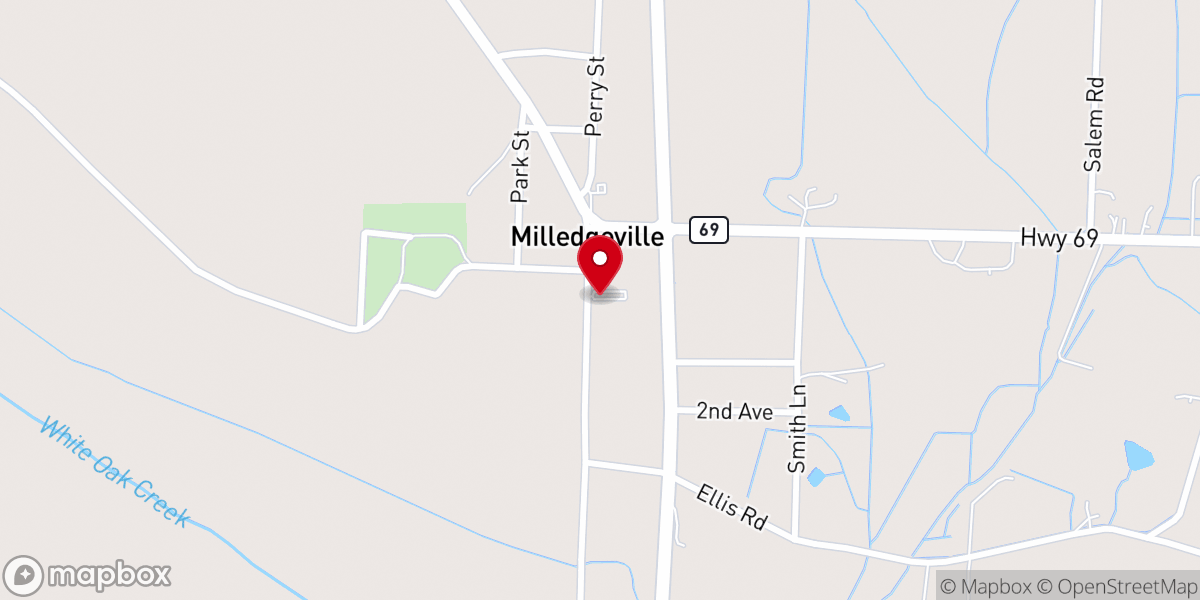 Map showing location of Milledgeville Baptist Church