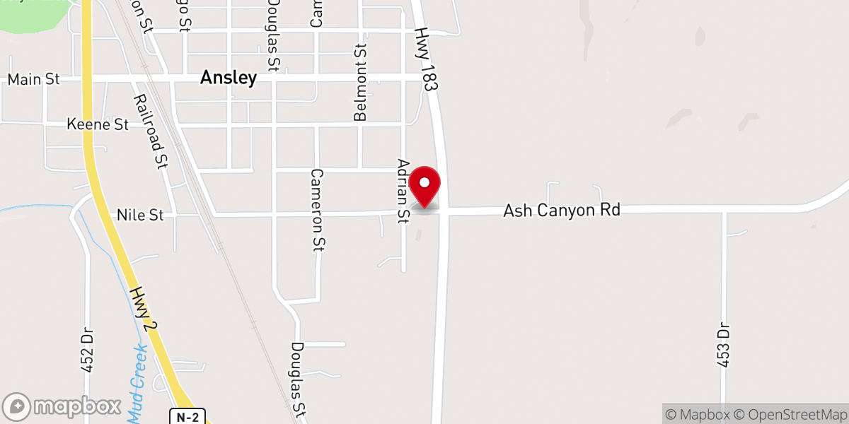 Map showing location of Village of Ansley