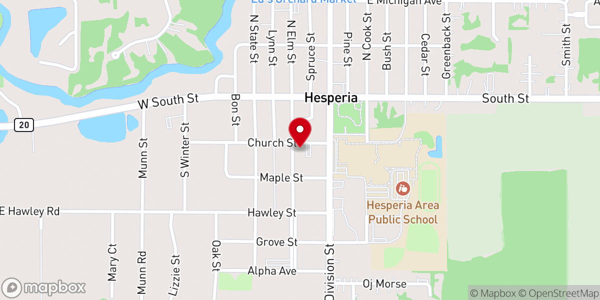 Map showing location of Hesperia Presbyterian Church