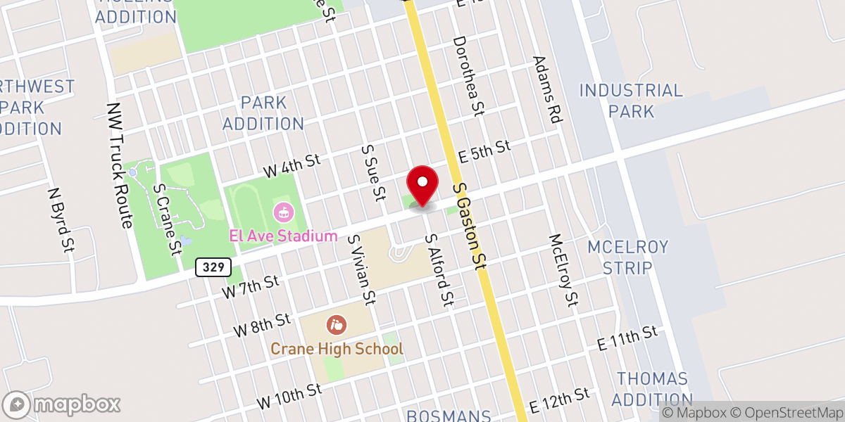 Map showing location of Crane County Judge Office