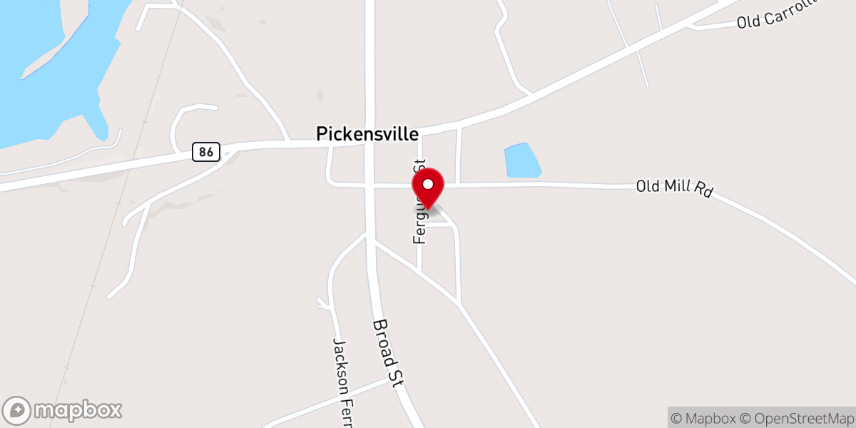 Map showing location of Pickensville Methodist Church