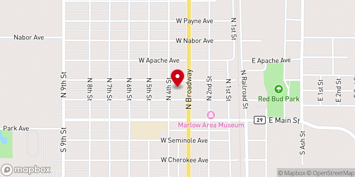 Map showing location of First Baptist Church of Marlow