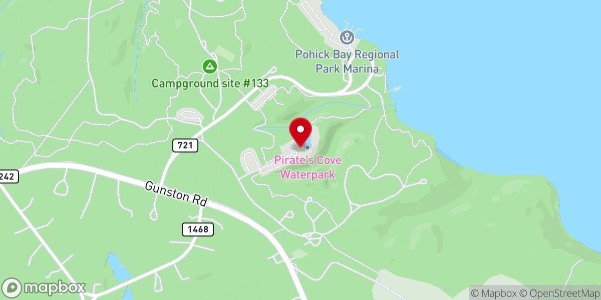 Map showing location of Pirate's Cove Waterpark