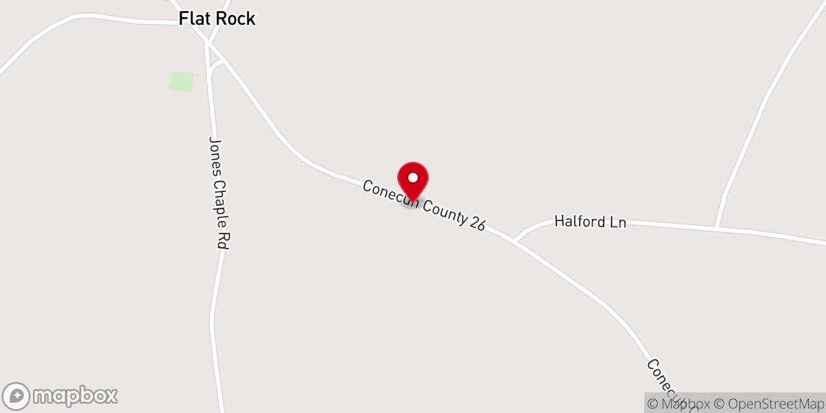 Map showing location of Flat Rock Church