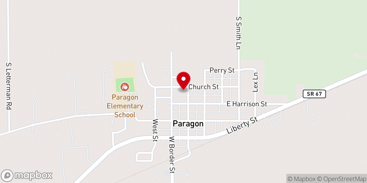 Map showing location of Paragon Christian Church