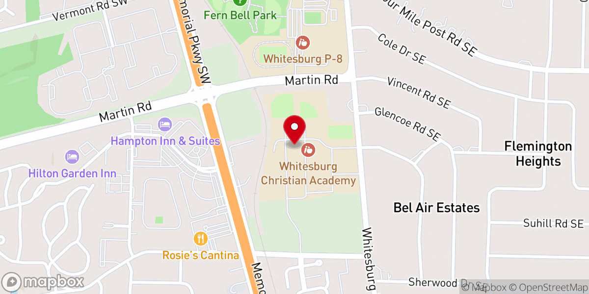 Map showing location of Huntsville Apologetics Academy