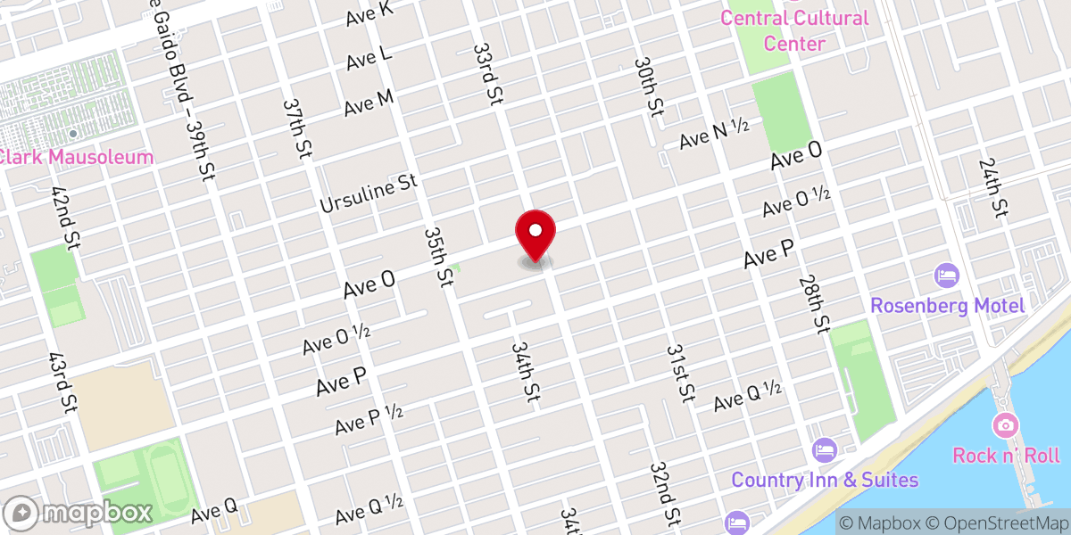 Map showing location of Galveston Central Church
