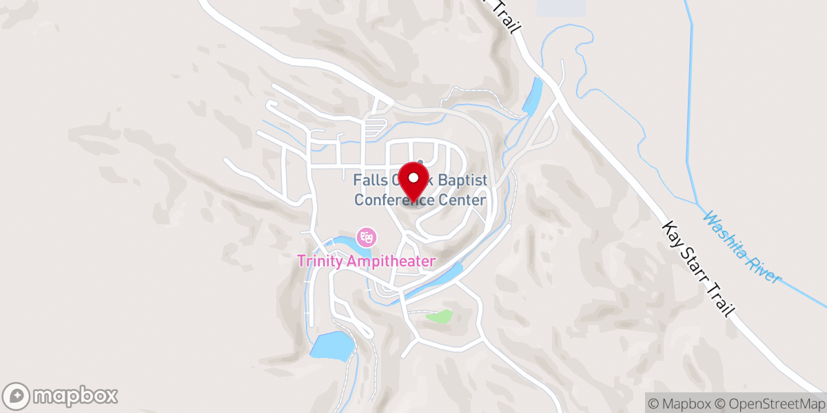Map showing location of Hilltop Baptist Falls Creek Cabin