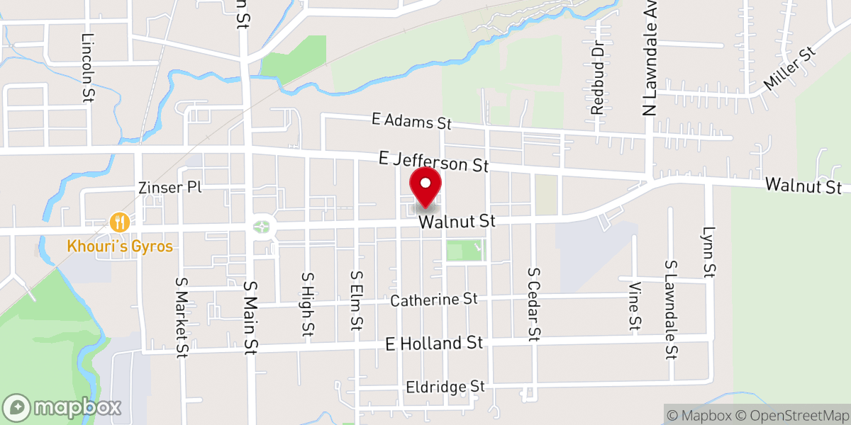 Map showing location of Evangelical United Methodist Church