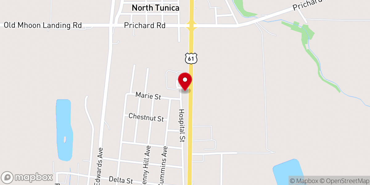 Map showing location of Tunica Church of Christ