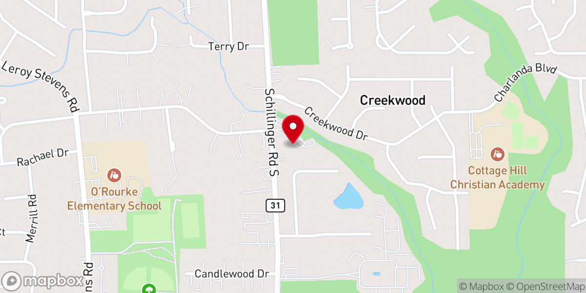 Map showing location of Creekwood Church of Christ