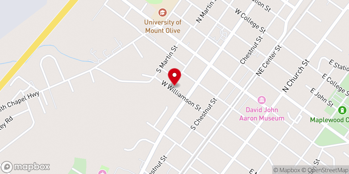 Map showing location of Mt Olive Free Will Baptist Church