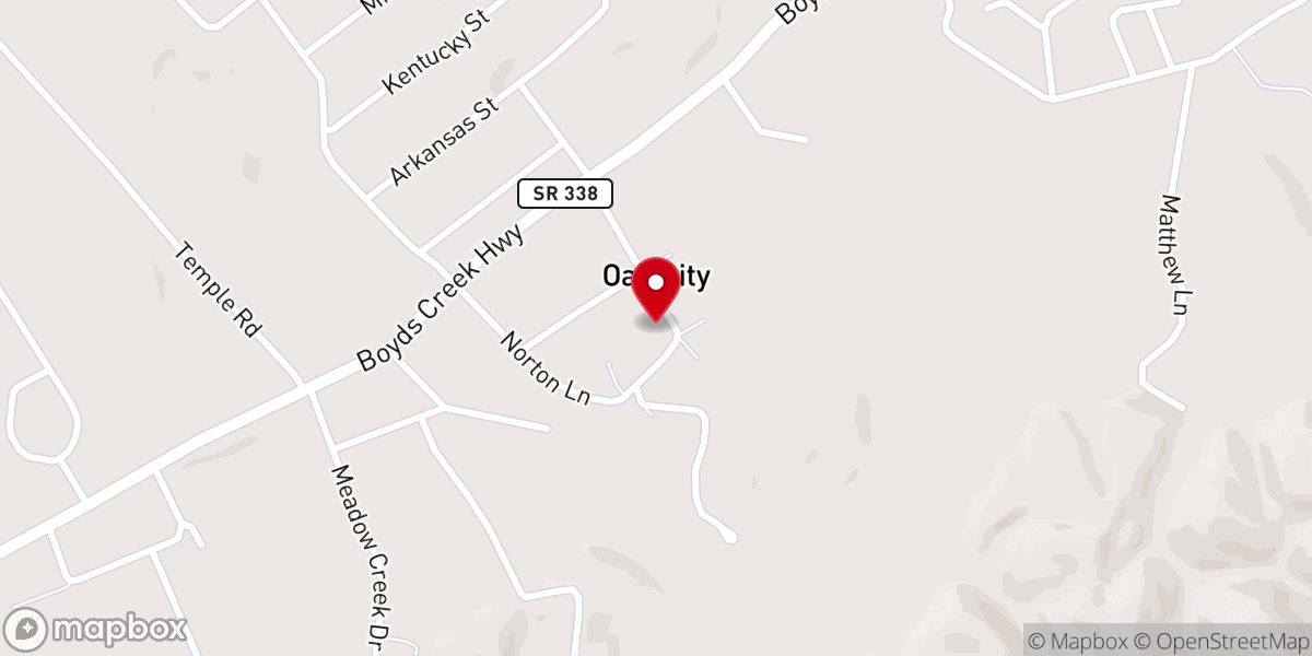 Map showing location of Oak City Baptist Church